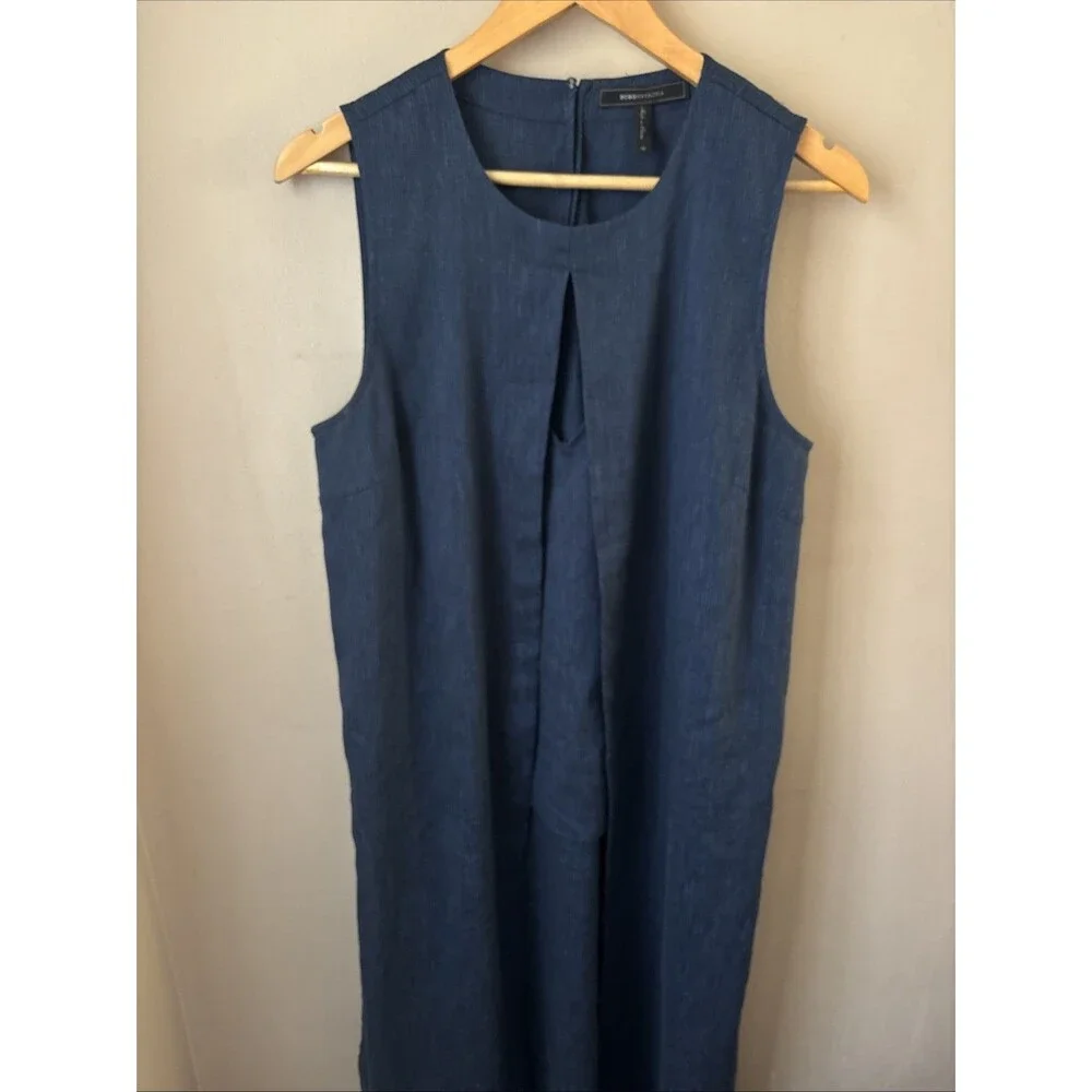 BCBGMAXAZRIA Tank Top Womens M Navy Blue High Low Tailored Sleeveless